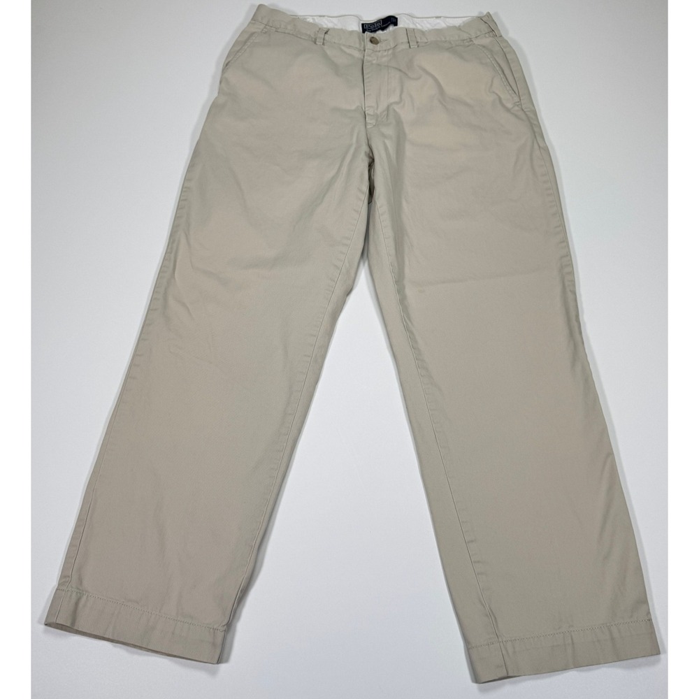 VTG Polo Ralph Lauren Classic Chino Mens Pants 34x30 Khaki Cotton Flat Front